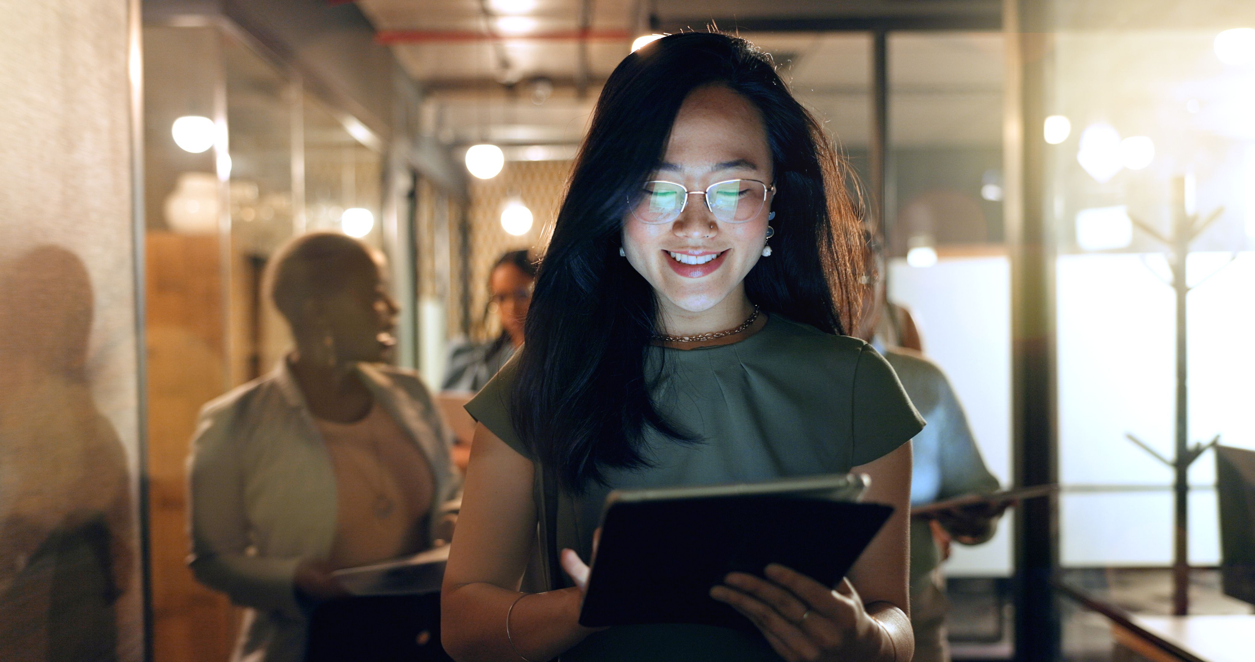 Woman reading from her ipad