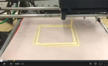 SMRC’s 3D food printer prototype makes a small pizza.  Credit: Anjan Contractor, P.E.