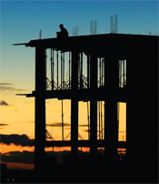 Construction site at sunset