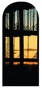 Construction site at sunset