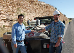 Texas A&M petroleum engineering students collect rock samples from the Eagle Ford shale information.