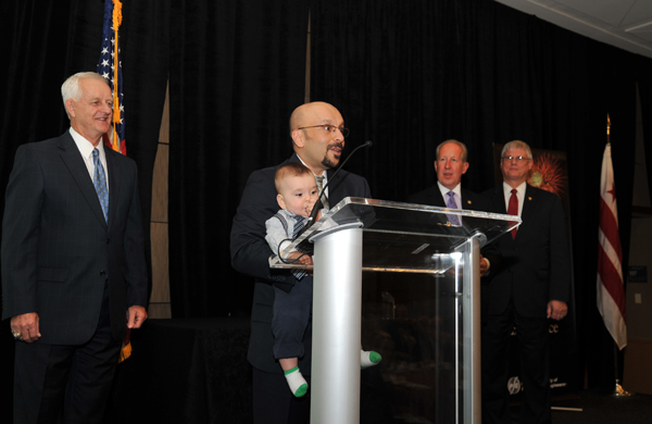 NADIR YILMAZ, P.E., BROUGHT HIS SON ON-STAGE TO HELP HIM ACCEPT HIS AWARD