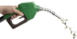 Gasoline nozzle pouring gas