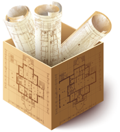 Box with engineering plans