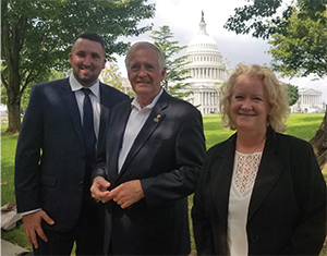NSPE PAST PRESIDENT TOM ROBERTS, P.E., F.NSPE (CENTER) IS FLANKED BY JOHN KEANE, POLICY AND ADVOCACY ASSOCIATE, AND STEPHANIE HAMILTON, MANAGER OF GOVERNMENT RELATIONS AND ADVOCACY.