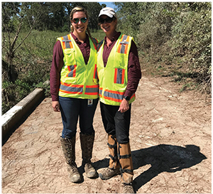 SELINA BRANDON, E.I.T. (L), AND KELLY DILLARD, P.E., (R), BOTH OF FREESE AND NICHOLS INC., INSPECTED CHANNELS IN NORTHERN HARRIS COUNTY. 