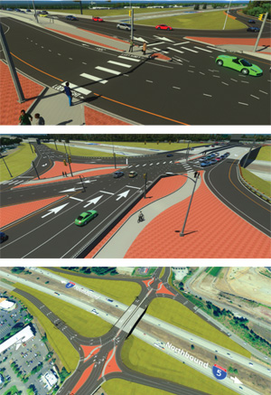 IMAGES FROM THE 3D MODELS OF WSDOT’S FIRST DIVERGING DIAMOND INTERCHANGE