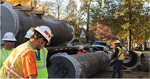 REHABILITATION OF A 48-INCH CAST IRON WATER MAIN INSTALLED ALONG EASTERN PARKWAY IN LOUISVILLE, KENTUCKY, FROM 1923 TO 1930. THE WATER MAIN IS BEING RENEWED BY SLIP-LINING A 42-INCH CEMENT-LINED STEEL PIPE INSIDE THE EXISTING CAST IRON PIPELINE.