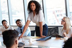 Woman talking at a meeting