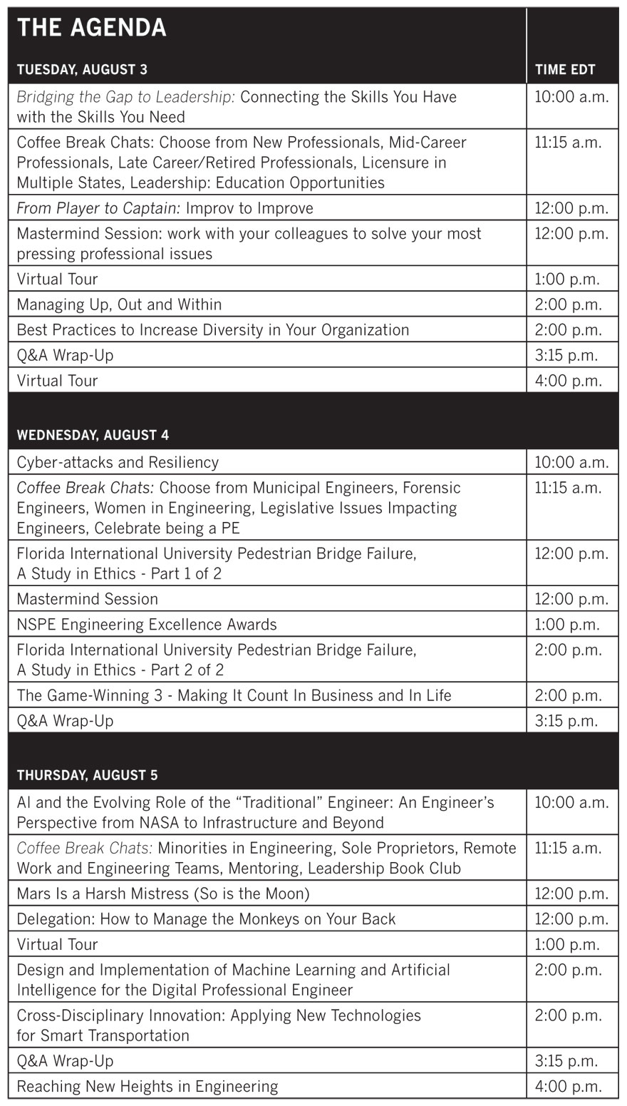 2021 Virtual Professional Engineers Conference Agenda
